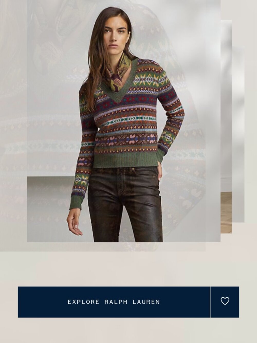 Lauren Ralph Lauren Purple Label Intarsia Knit Cashmere V Neck Sweater Fair Isle - Picture 6 of 11